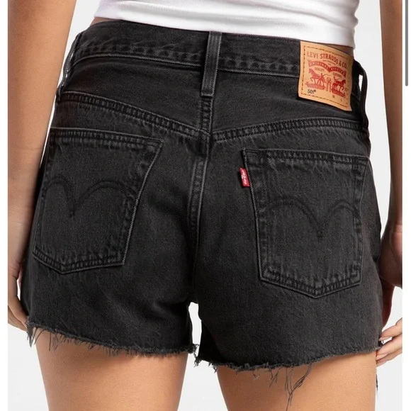 Levi's Washed Black Frayed Hem Jean Shorts - Picture 2 of 2